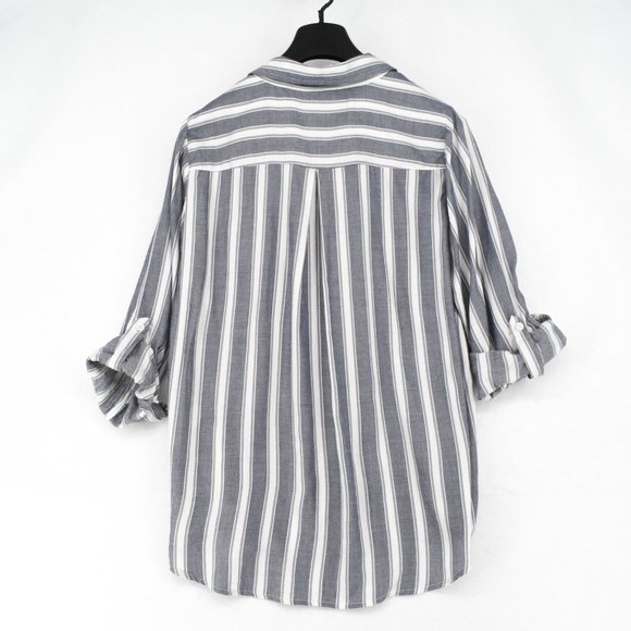 Style & Co Womens Shirt Top Plus 0X Blue Striped Button-Up Long Sleeve Rayon - Picture 4 of 7